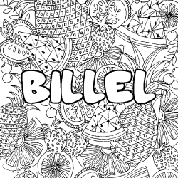 Coloring page first name BILLEL - Fruits mandala background