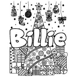 Coloring page first name Billie - Christmas tree and presents background