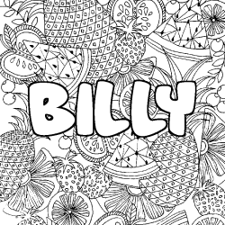 Coloring page first name BILLY - Fruits mandala background