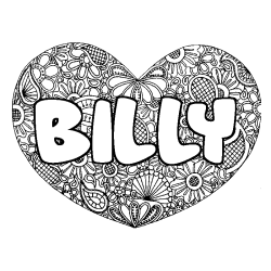 Coloring page first name BILLY - Heart mandala background