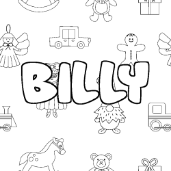 Coloring page first name BILLY - Toys background