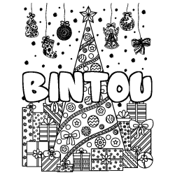 Coloring page first name BINTOU - Christmas tree and presents background