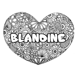 Coloring page first name BLANDINE - Heart mandala background