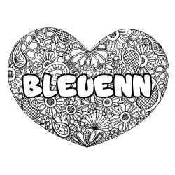 Coloring page first name BLEUENN - Heart mandala background