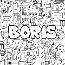 Coloring page first name BORIS - City background