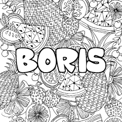 Coloring page first name BORIS - Fruits mandala background