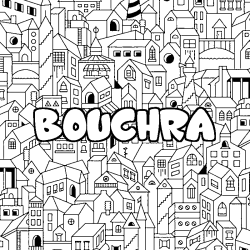 Coloring page first name BOUCHRA - City background