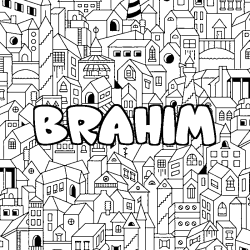 Coloring page first name BRAHIM - City background