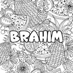 Coloring page first name BRAHIM - Fruits mandala background