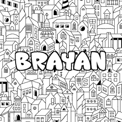 Coloring page first name BRAYAN - City background