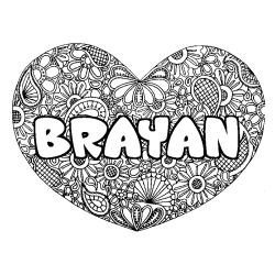 Coloring page first name BRAYAN - Heart mandala background