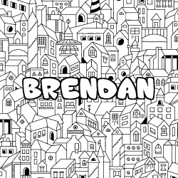 Coloring page first name BRENDAN - City background