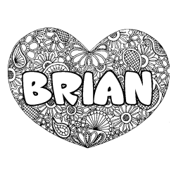 Coloring page first name BRIAN - Heart mandala background