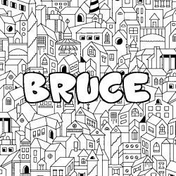 Coloring page first name BRUCE - City background