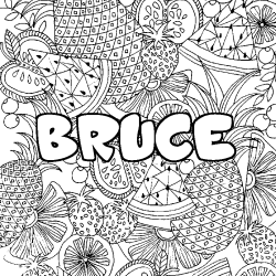 Coloring page first name BRUCE - Fruits mandala background