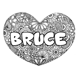 Coloring page first name BRUCE - Heart mandala background