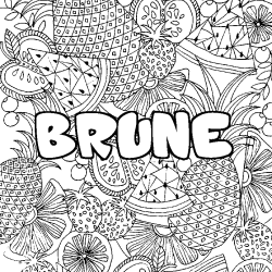 Coloring page first name BRUNE - Fruits mandala background