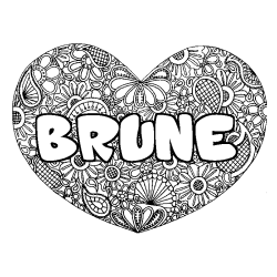 Coloring page first name BRUNE - Heart mandala background