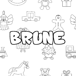 Coloring page first name BRUNE - Toys background