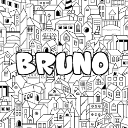 Coloring page first name BRUNO - City background