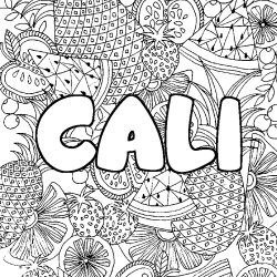 Coloring page first name CALI - Fruits mandala background