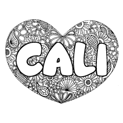 Coloring page first name CALI - Heart mandala background
