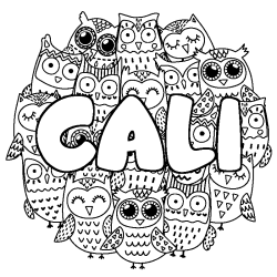Coloring page first name CALI - Owls background