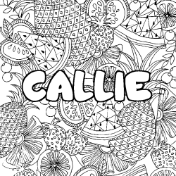 Coloring page first name CALLIE - Fruits mandala background