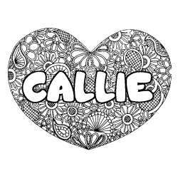 Coloring page first name CALLIE - Heart mandala background