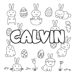 Coloring page first name CALVIN - Easter background