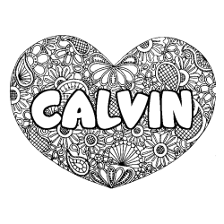 Coloring page first name CALVIN - Heart mandala background
