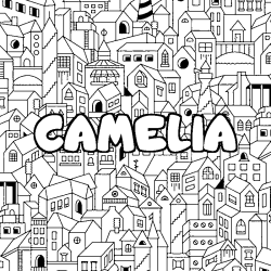 Coloring page first name CAMELIA - City background