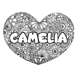 Coloring page first name CAMELIA - Heart mandala background