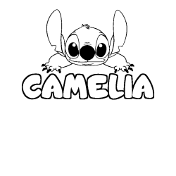 Coloring page first name CAMELIA - Stitch background