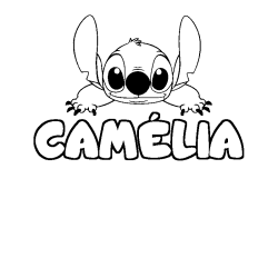 Coloring page first name CAMÉLIA - Stitch background