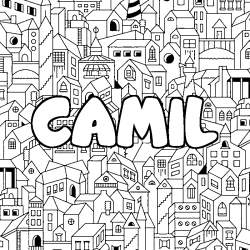 Coloring page first name CAMIL - City background