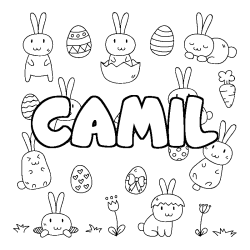 Coloring page first name CAMIL - Easter background