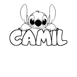 Coloring page first name CAMIL - Stitch background