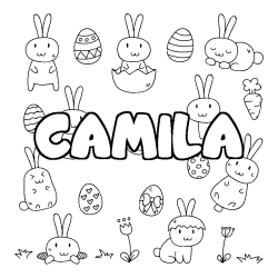 Coloring page first name CAMILA - Easter background