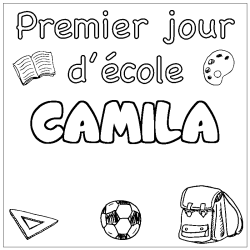 Coloring page first name CAMILA - School First day background