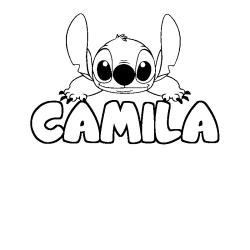 Coloring page first name CAMILA - Stitch background