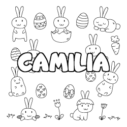 Coloring page first name CAMILIA - Easter background