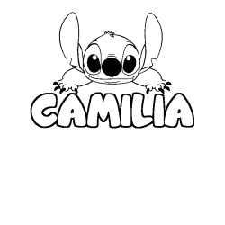 Coloring page first name CAMILIA - Stitch background