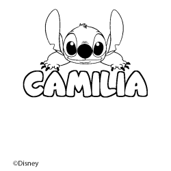 Coloring page first name CAMILIA - Stitch background