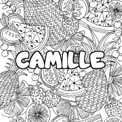 Coloring page first name CAMILLE - Fruits mandala background