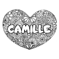 Coloring page first name CAMILLE - Heart mandala background