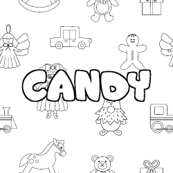Coloring page first name CANDY - Toys background