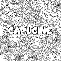 Coloring page first name CAPUCINE - Fruits mandala background
