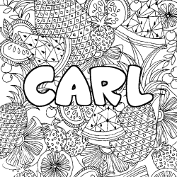 Coloring page first name CARL - Fruits mandala background