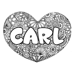 Coloring page first name CARL - Heart mandala background